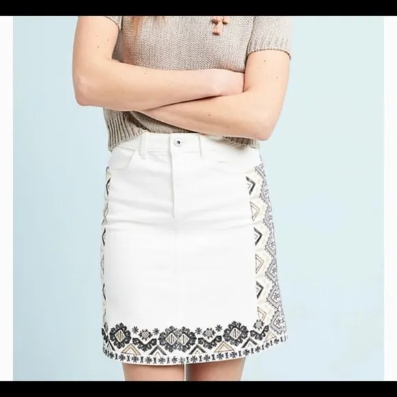 Anthropologie PILCRO EMBROIDERED DENIM MINI SKIRT