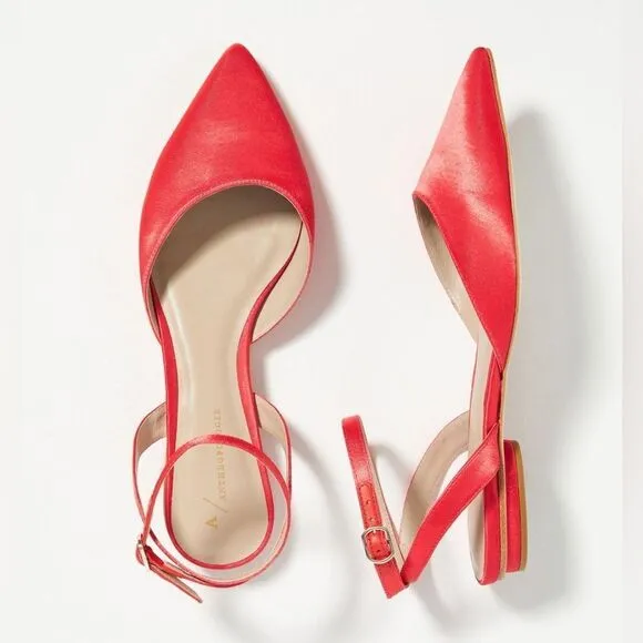 Anthropologie Satin Slingback Flats NIB