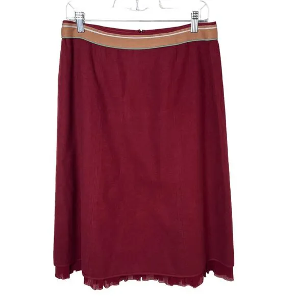 Anthropologie Sleeping On Snow Maroon A-Line Midi Skirt Sz 12