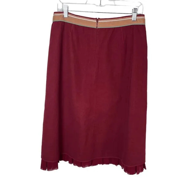 Anthropologie Sleeping On Snow Maroon A-Line Midi Skirt Sz 12