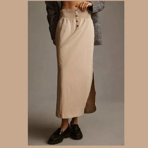 Anthropologie Smocked Waist Skirt in Beige NWT