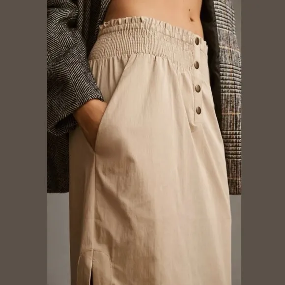 Anthropologie Smocked Waist Skirt in Beige NWT