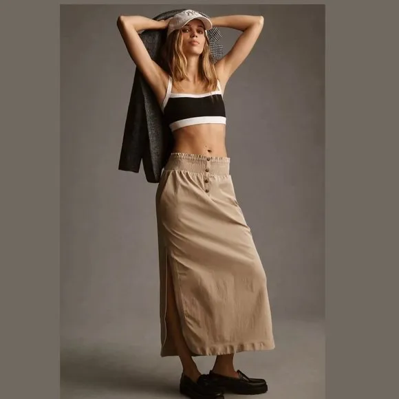 Anthropologie Smocked Waist Skirt in Beige NWT