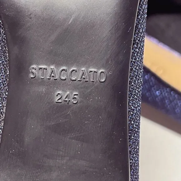 Anthropologie Staccato Navy Glitter Smoking Loafer Wink Eye Motif Sparkle Finish