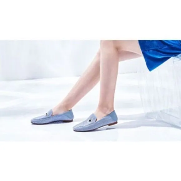 Anthropologie Staccato Navy Glitter Smoking Loafer Wink Eye Motif Sparkle Finish