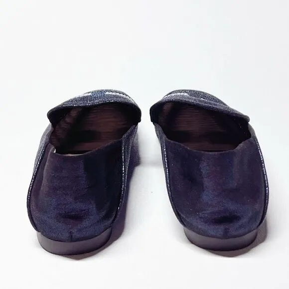 Anthropologie Staccato Navy Glitter Smoking Loafer Wink Eye Motif Sparkle Finish