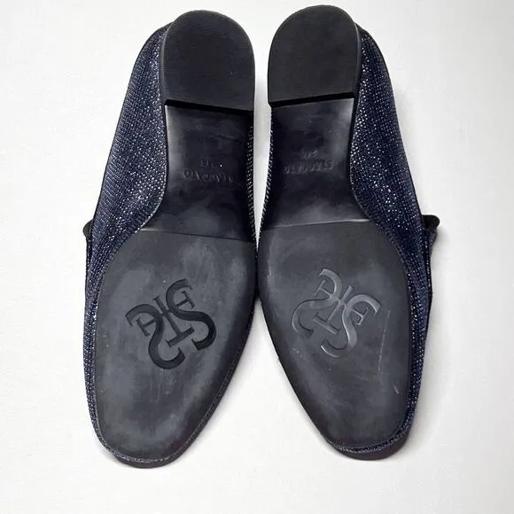 Anthropologie Staccato Navy Glitter Smoking Loafer Wink Eye Motif Sparkle Finish
