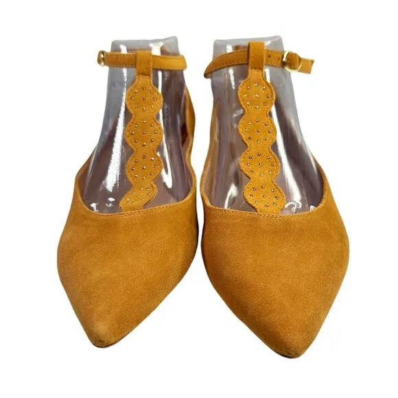 Anthropologie T-Strap City Flats Pointed Golden Mustard Yellow Women 9.5