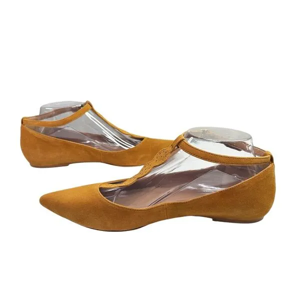 Anthropologie T-Strap City Flats Pointed Golden Mustard Yellow Women 9.5