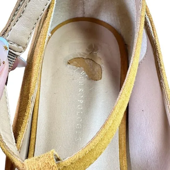 Anthropologie T-Strap City Flats Pointed Golden Mustard Yellow Women 9.5