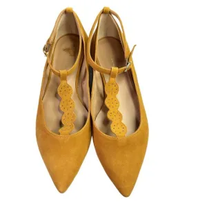 Anthropologie T-Strap City Flats Pointed Golden Mustard Yellow Women 9.5