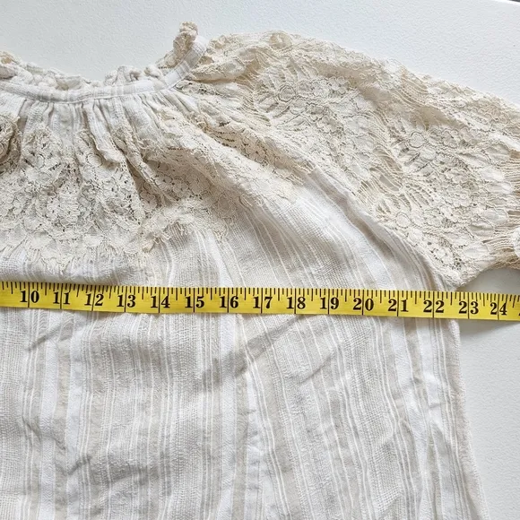 Anthropologie TRYB Rory Lace Babydoll Cotton Cream Bohemian Bell Sleeves Dress S