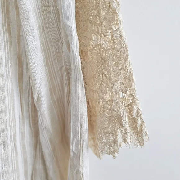 Anthropologie TRYB Rory Lace Babydoll Cotton Cream Bohemian Bell Sleeves Dress S