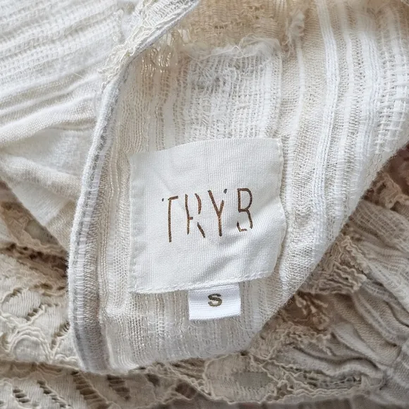 Anthropologie TRYB Rory Lace Babydoll Cotton Cream Bohemian Bell Sleeves Dress S