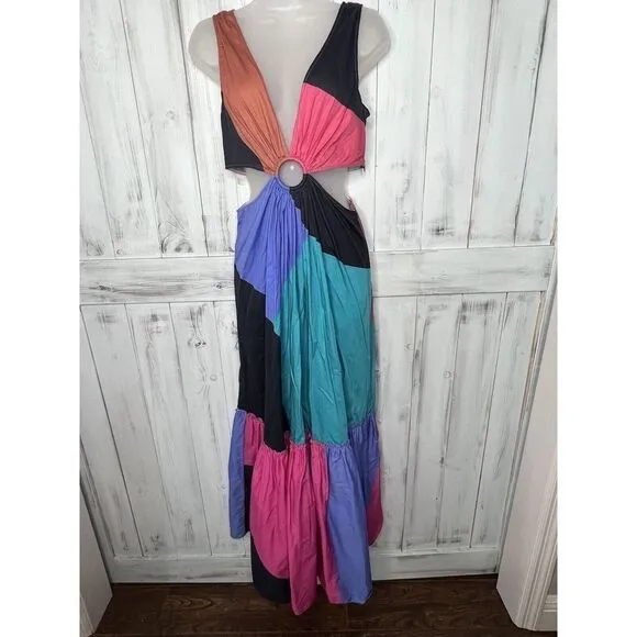 Anthropologie Geisha Designs Flounced Cut-Out Maxi Dress