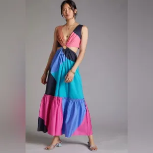 Anthropologie Geisha Designs Flounced Cut-Out Maxi Dress