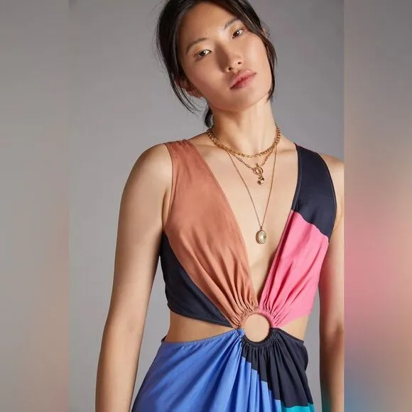 Anthropologie Geisha Designs Flounced Cut-Out Maxi Dress