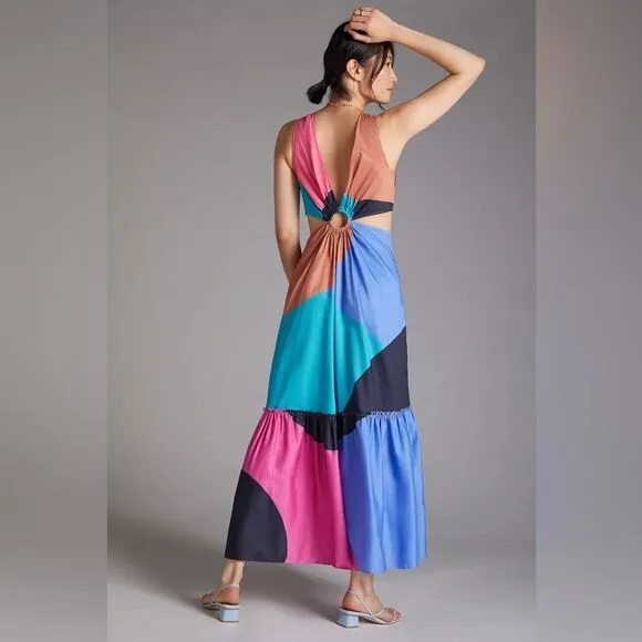 Anthropologie Geisha Designs Flounced Cut-Out Maxi Dress