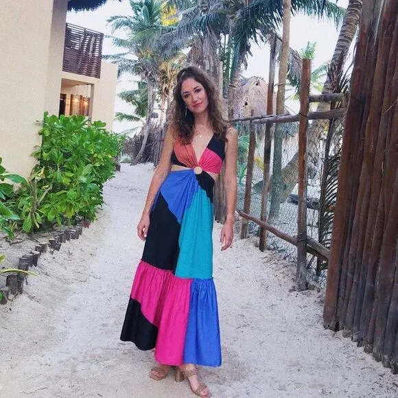 Anthropologie Geisha Designs Flounced Cut-Out Maxi Dress