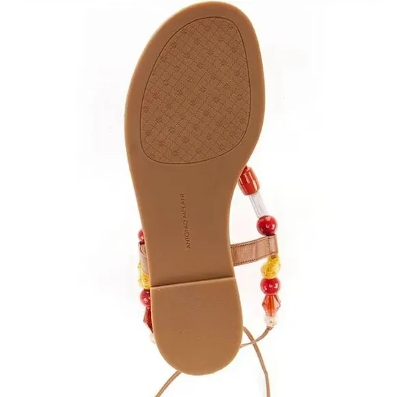 Antonio Melani | Loola Beaded Leather Ankle Wrap Flat Sandals