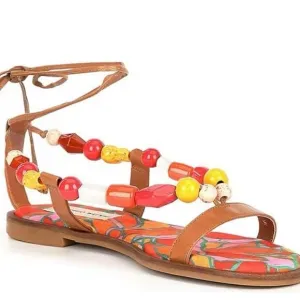 Antonio Melani | Loola Beaded Leather Ankle Wrap Flat Sandals