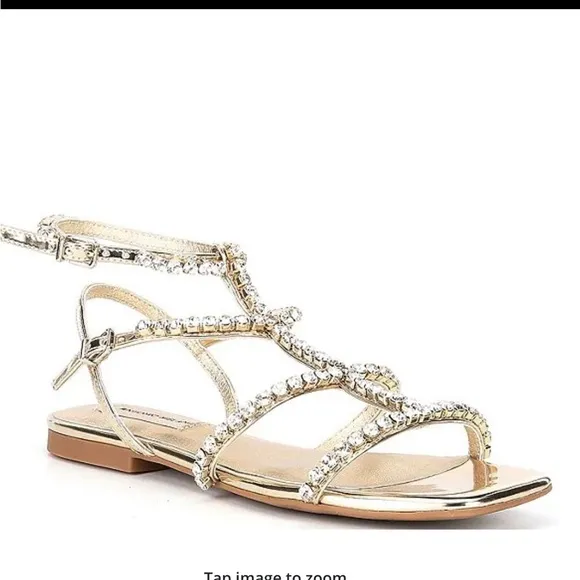 Antonio MelaniDayla Metallic Leather Jeweled T-Strap Flat Sandals