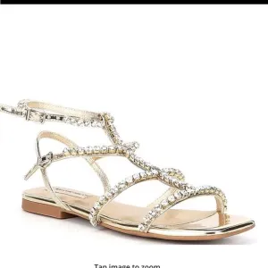 Antonio MelaniDayla Metallic Leather Jeweled T-Strap Flat Sandals