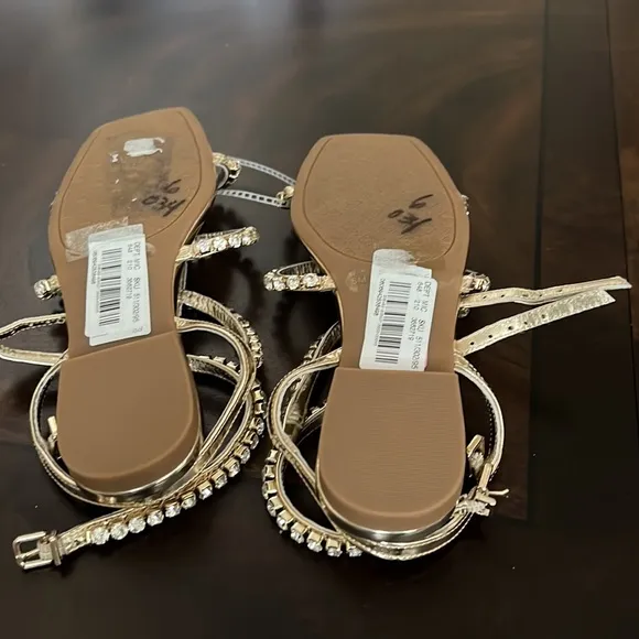 Antonio MelaniDayla Metallic Leather Jeweled T-Strap Flat Sandals