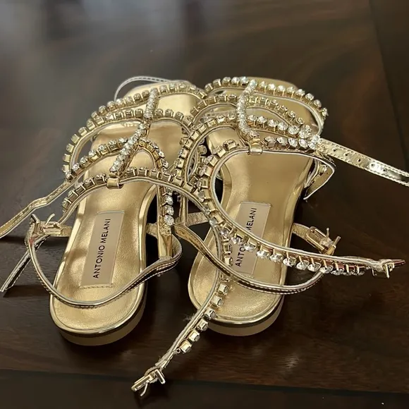 Antonio MelaniDayla Metallic Leather Jeweled T-Strap Flat Sandals
