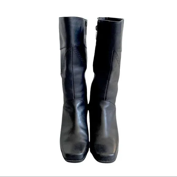 Aqua College Black Insulated Waterproof Tall Winter Boot Square Toe Heel 8.5