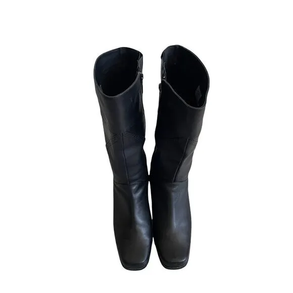 Aqua College Black Insulated Waterproof Tall Winter Boot Square Toe Heel 8.5