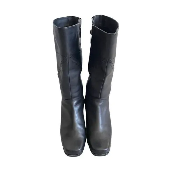 Aqua College Black Insulated Waterproof Tall Winter Boot Square Toe Heel 8.5