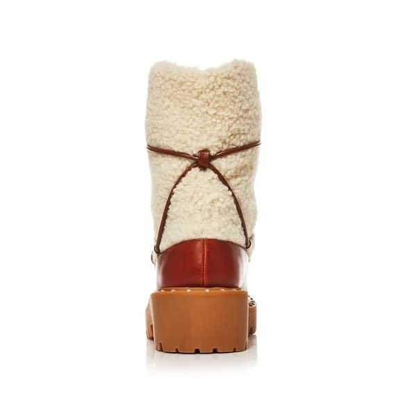 AQUA Womens Brown Studded Fuzz Round Toe Block Heel Leather Snow Boots 7 M