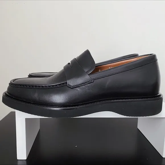 Aquatalia Kurt Black Leather Platform Penny Loafers 8 Italy Nordstrom