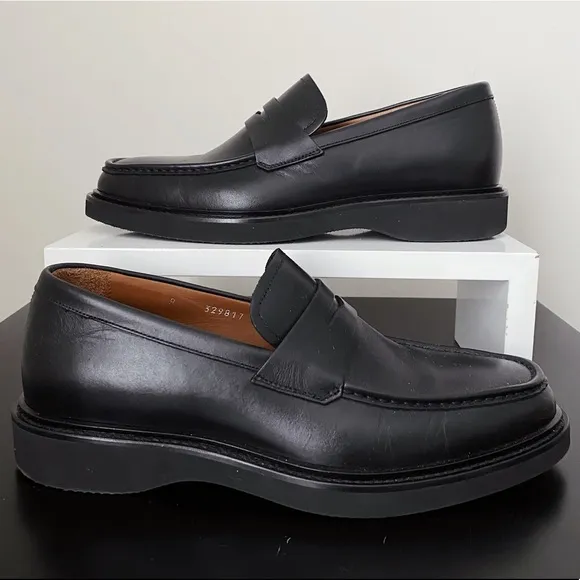 Aquatalia Kurt Black Leather Platform Penny Loafers 8 Italy Nordstrom