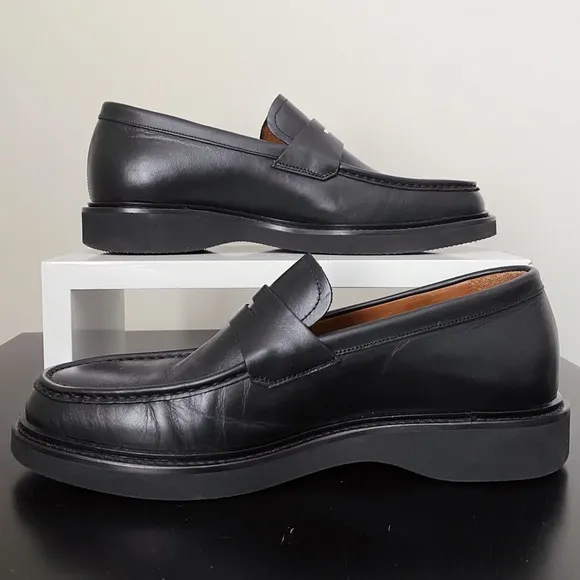 Aquatalia Kurt Black Leather Platform Penny Loafers 8 Italy Nordstrom