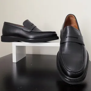 Aquatalia Kurt Black Leather Platform Penny Loafers 8 Italy Nordstrom