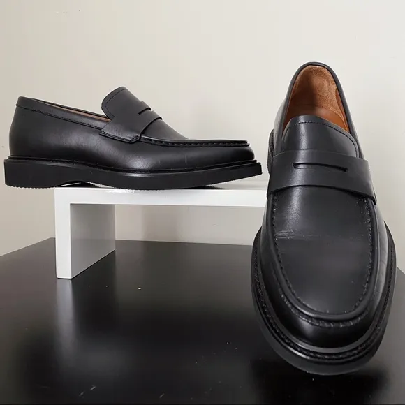 Aquatalia Kurt Black Leather Platform Penny Loafers 8 Italy Nordstrom