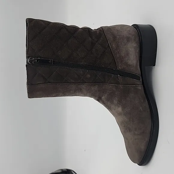 AQUATALIA Taupe/Gray-Brown Suede Mid-calf Boots with Diamond Quilting Detail, 7