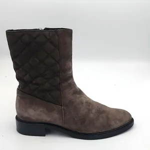 AQUATALIA Taupe/Gray-Brown Suede Mid-calf Boots with Diamond Quilting Detail, 7