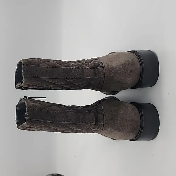 AQUATALIA Taupe/Gray-Brown Suede Mid-calf Boots with Diamond Quilting Detail, 7