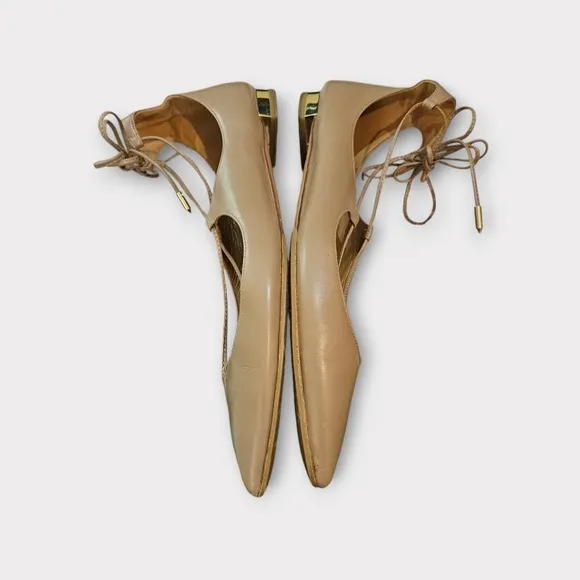 Aquazzura Beige Leather Chrstie Ankle Wrap Pointed Toe Flats
