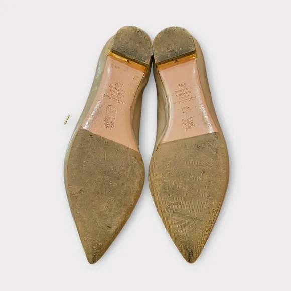 Aquazzura Beige Leather Chrstie Ankle Wrap Pointed Toe Flats