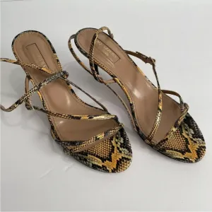 Aquazzura Carolyne Sandals Size 37 Kenya Snake Print 2.5&quot; Heel Strappy