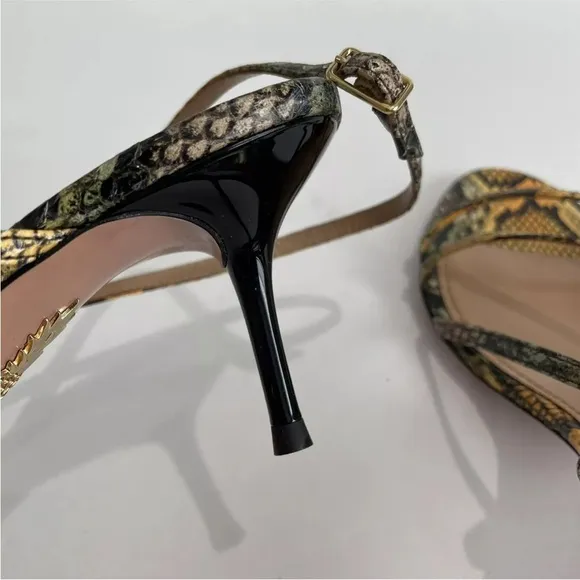 Aquazzura Carolyne Sandals Size 37 Kenya Snake Print 2.5&quot; Heel Strappy