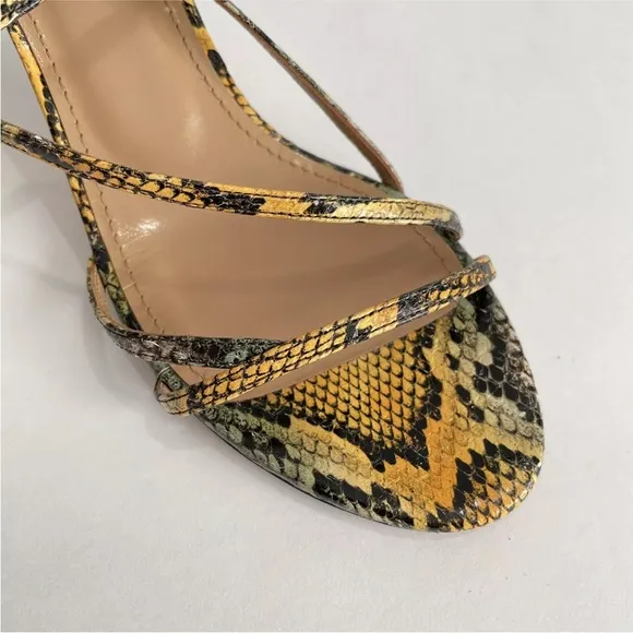 Aquazzura Carolyne Sandals Size 37 Kenya Snake Print 2.5&quot; Heel Strappy