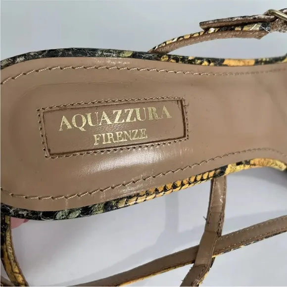 Aquazzura Carolyne Sandals Size 37 Kenya Snake Print 2.5&quot; Heel Strappy