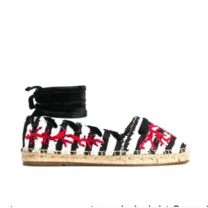 Aquazzura Coraline lace-up embroidered striped tweed espadrilles