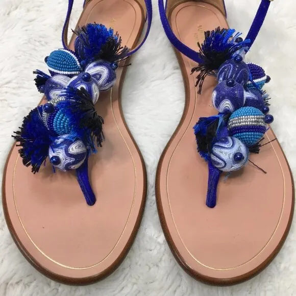 Aquazzura Women's Tropicana Blue Flat Thong Sandals Size 6.5