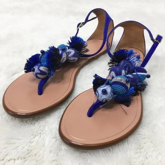 Aquazzura Women's Tropicana Blue Flat Thong Sandals Size 6.5